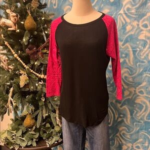 LuLaRoe Black and Red Long Sleeve Top